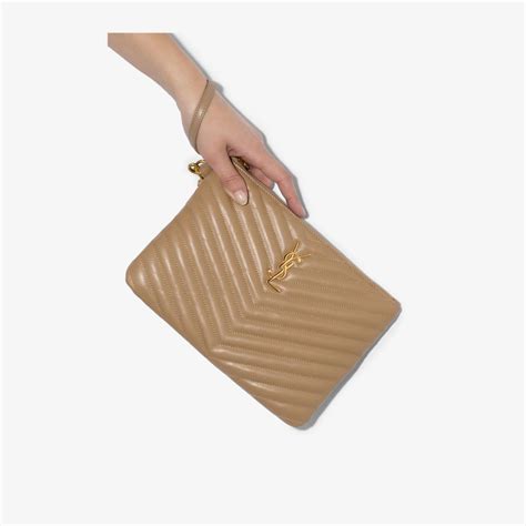 ysl quilted monogram clutch|ysl monogram clutch dark beige.